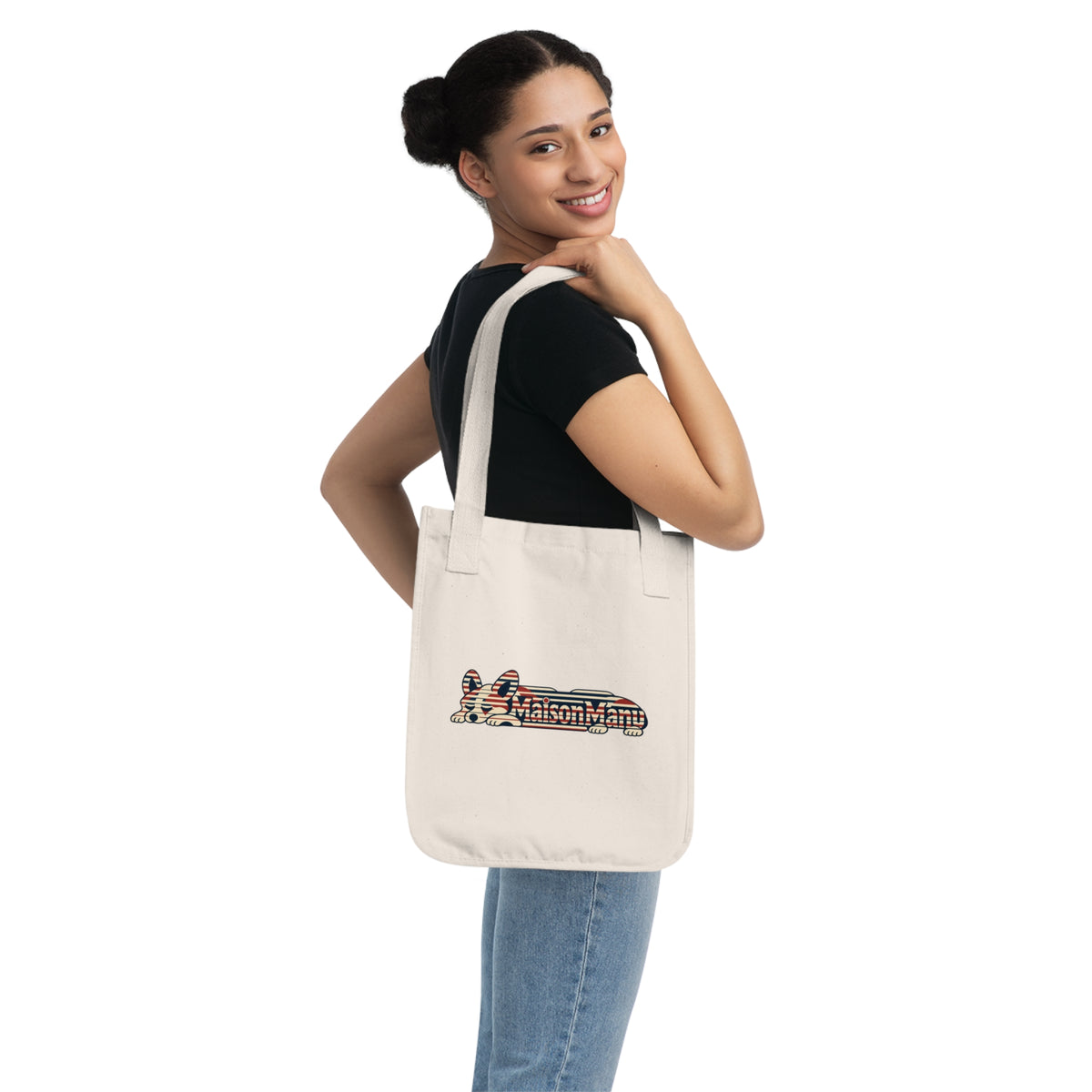 Maison Manu｜Retro Stripe Corgi Tote Bag