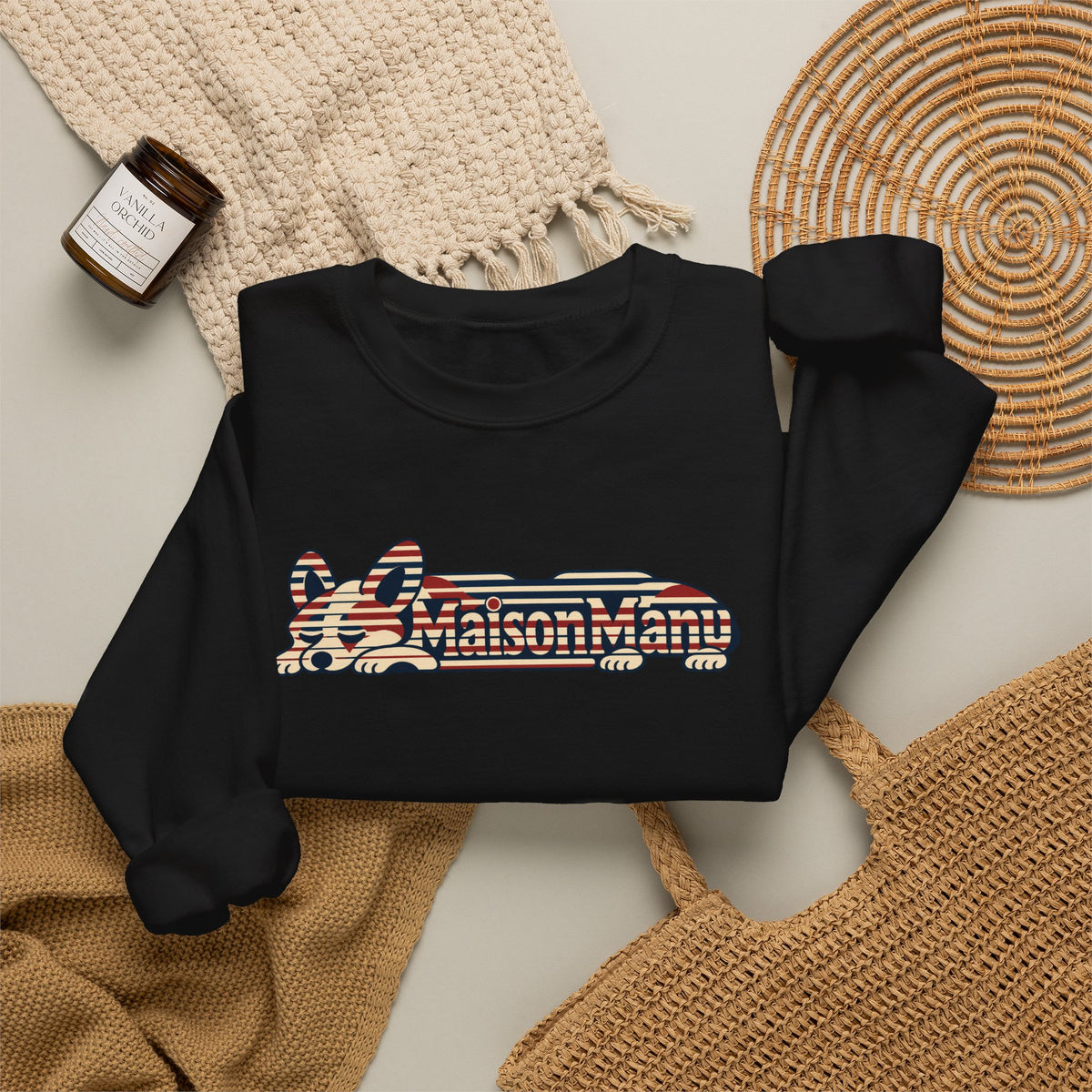 Maison Manu｜Retro Stripe Corgi Sweatshirt