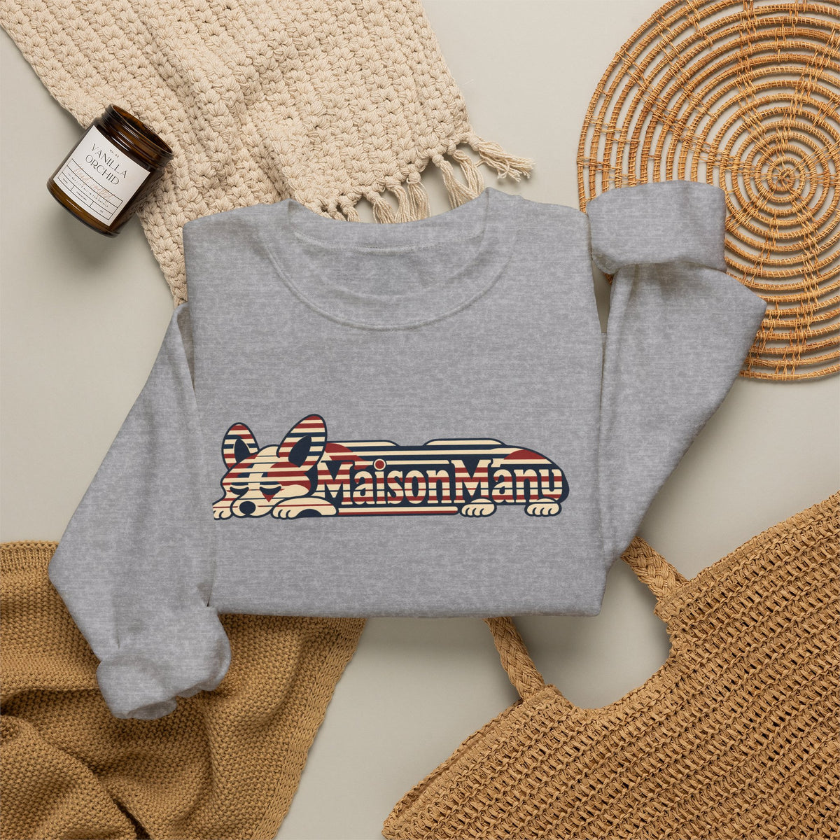Maison Manu｜Retro Stripe Corgi Sweatshirt