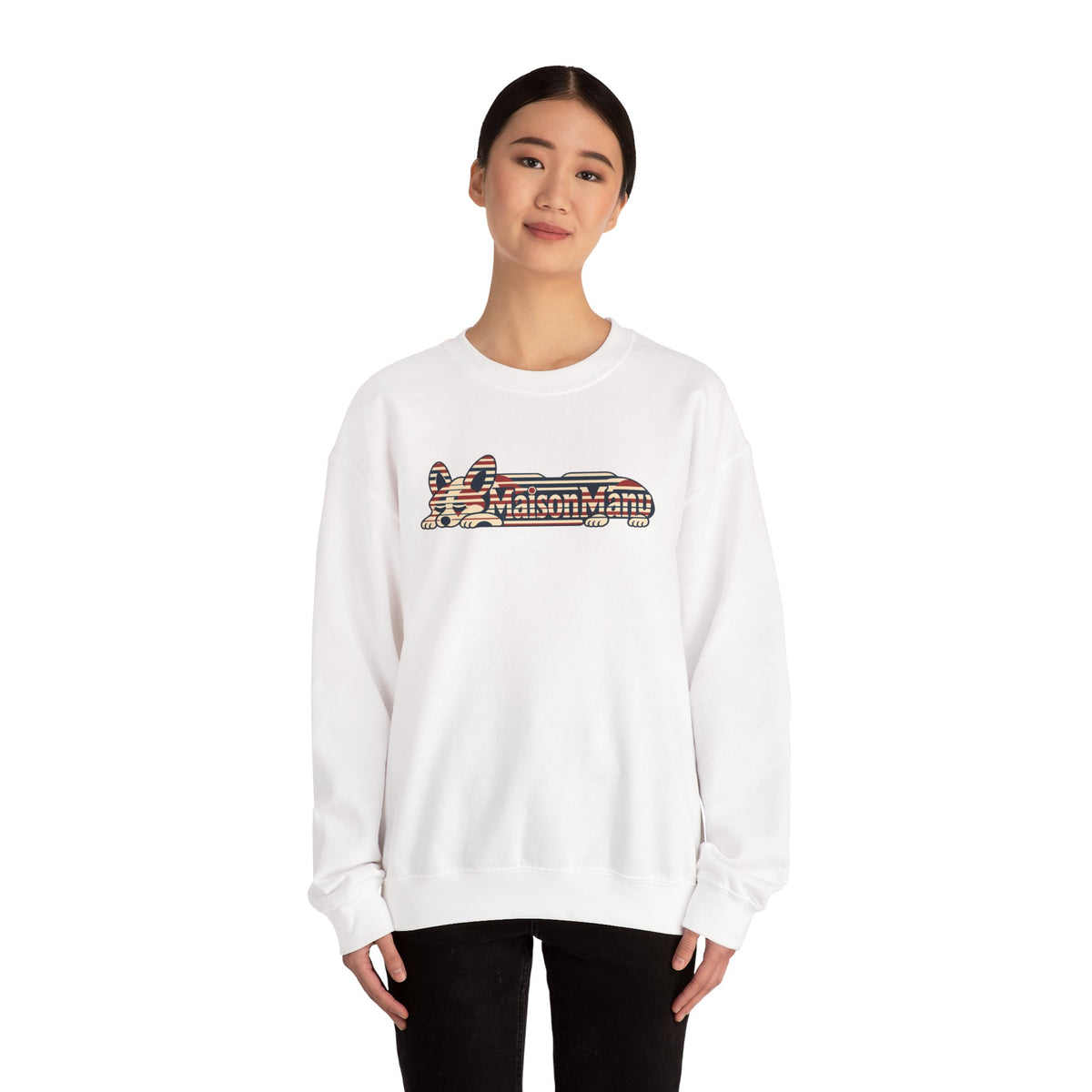 Maison Manu｜Retro Stripe Corgi Sweatshirt