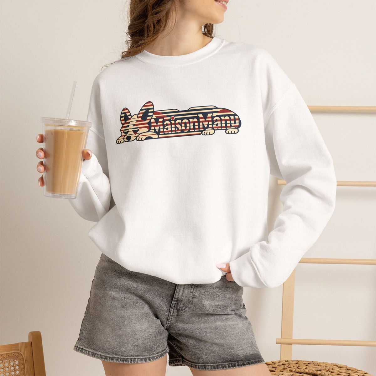 Maison Manu｜Retro Stripe Corgi Sweatshirt