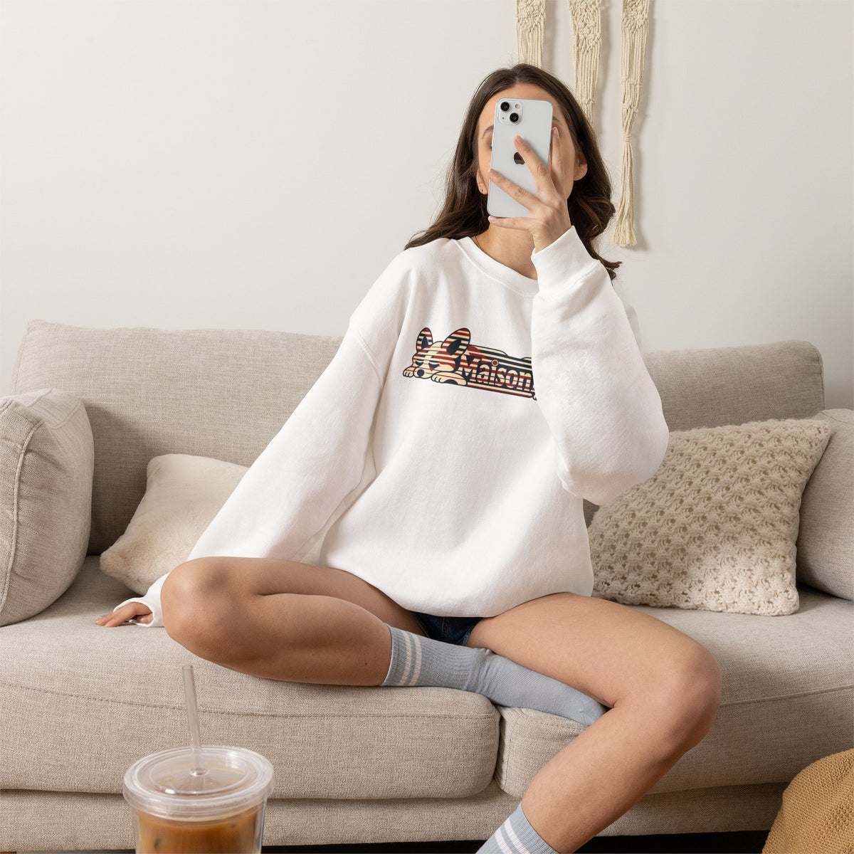 Maison Manu｜Retro Stripe Corgi Sweatshirt