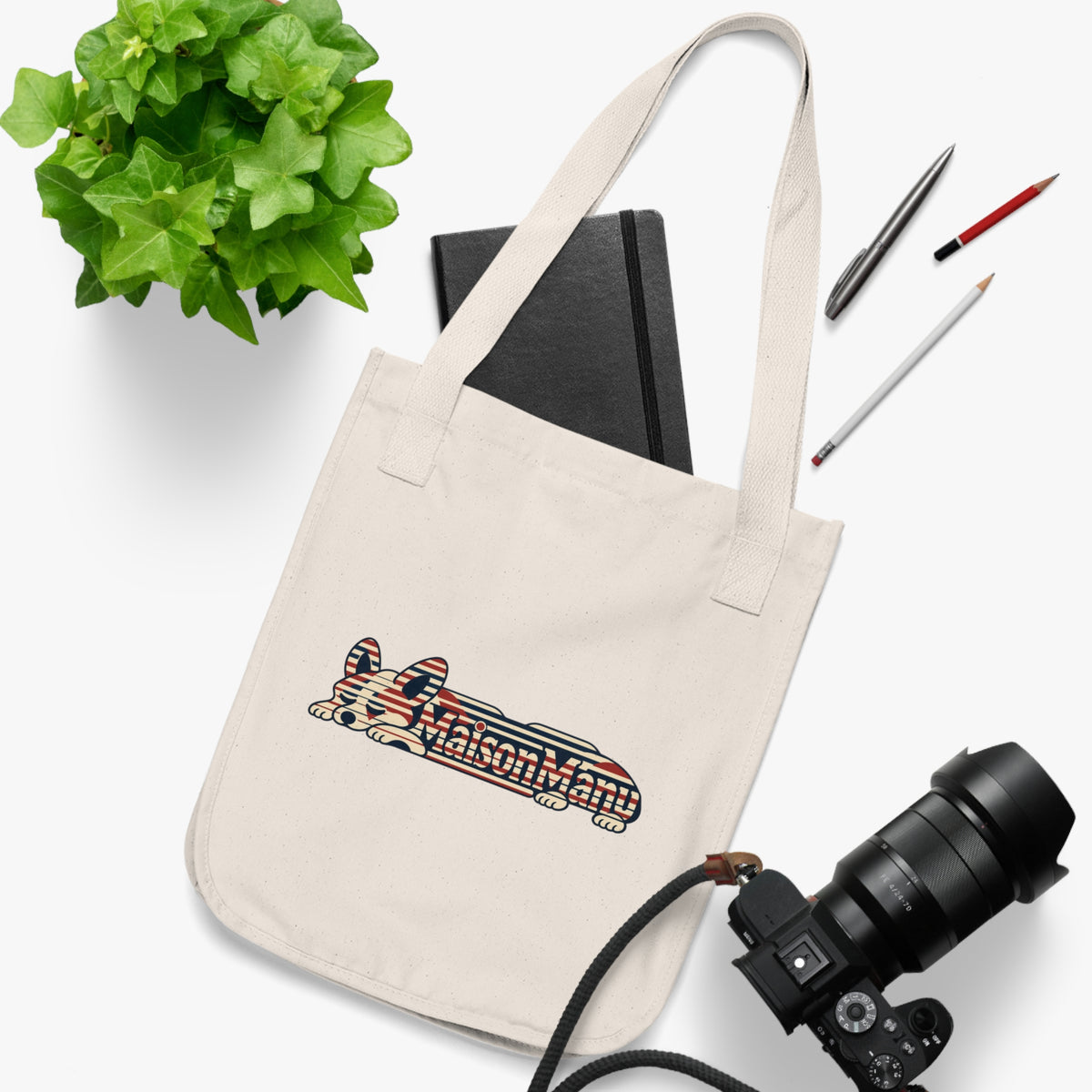 Maison Manu｜Retro Stripe Corgi Tote Bag