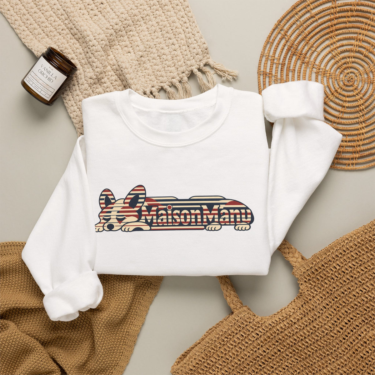 Maison Manu｜Retro Stripe Corgi Sweatshirt